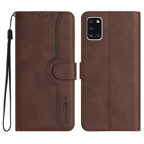 

For Samsung Galaxy A31 Heart Pattern Skin Feel Leather Phone Case(Brown)