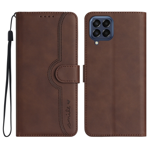 

For Samsung Galaxy M33 5G Global Heart Pattern Skin Feel Leather Phone Case(Brown)