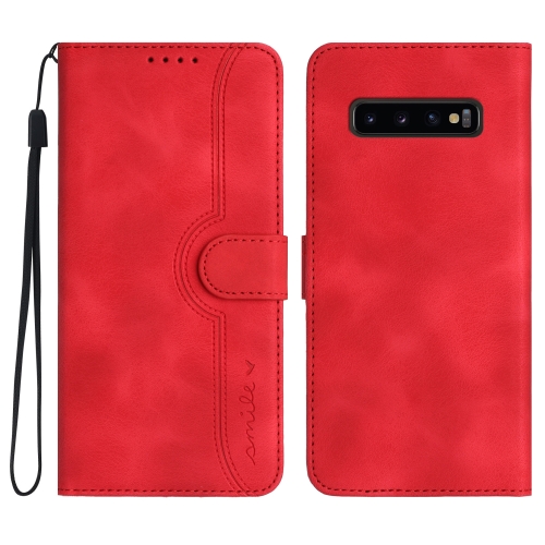 

For Samsung Galaxy S10+ Heart Pattern Skin Feel Leather Phone Case(Red)