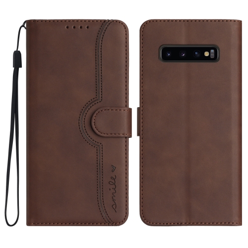 

For Samsung Galaxy S10+ Heart Pattern Skin Feel Leather Phone Case(Brown)