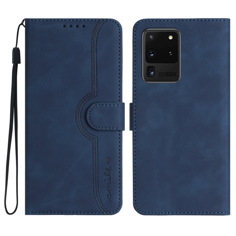 

For Samsung Galaxy S20 Ultra Heart Pattern Skin Feel Leather Phone Case(Royal Blue)