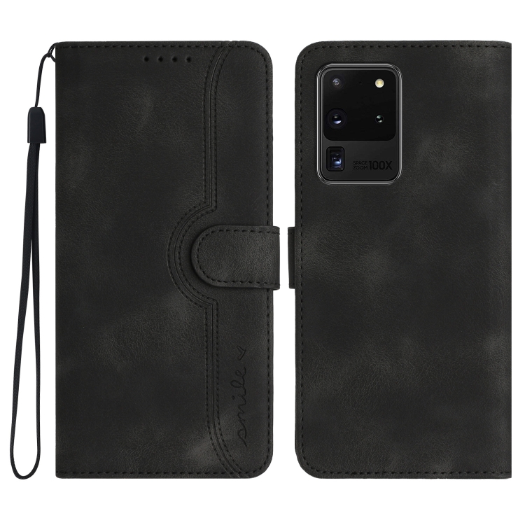 

For Samsung Galaxy S20 Ultra Heart Pattern Skin Feel Leather Phone Case(Black)