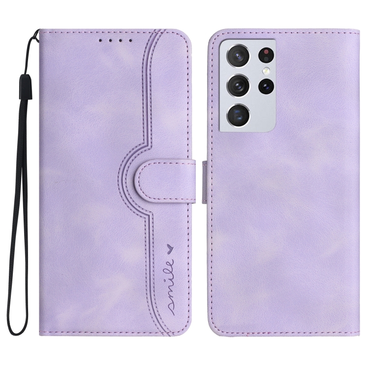 

For Samsung Galaxy S21 Ultra 5G Heart Pattern Skin Feel Leather Phone Case(Purple)