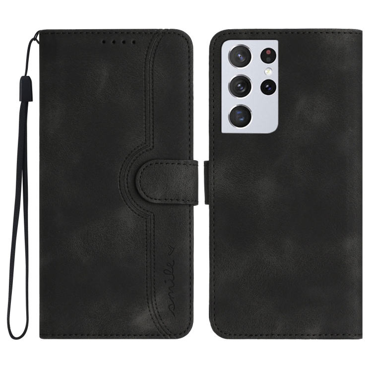 

For Samsung Galaxy S21 Ultra 5G Heart Pattern Skin Feel Leather Phone Case(Black)