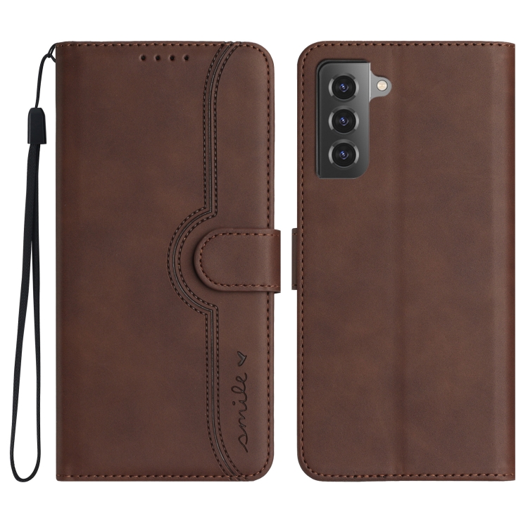 

For Samsung Galaxy S22 5G Heart Pattern Skin Feel Leather Phone Case(Brown)