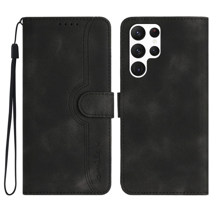

For Samsung Galaxy S23 Ultra 5G Heart Pattern Skin Feel Leather Phone Case(Black)