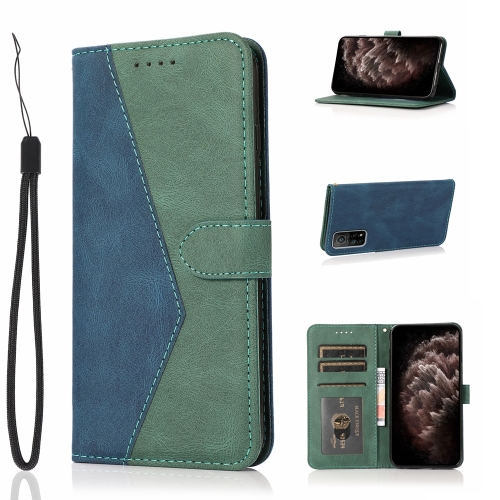 

For Xiaomi Mi 10T 5G Dual-color Stitching Leather Phone Case(Blue Green)