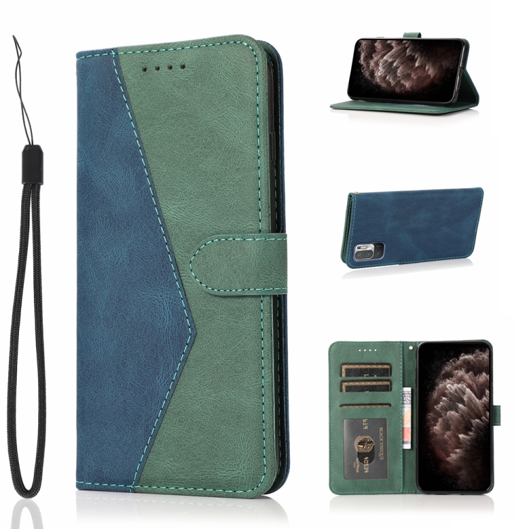 

For Xiaomi Redmi Note 10 5G Dual-color Stitching Leather Phone Case(Blue Green)