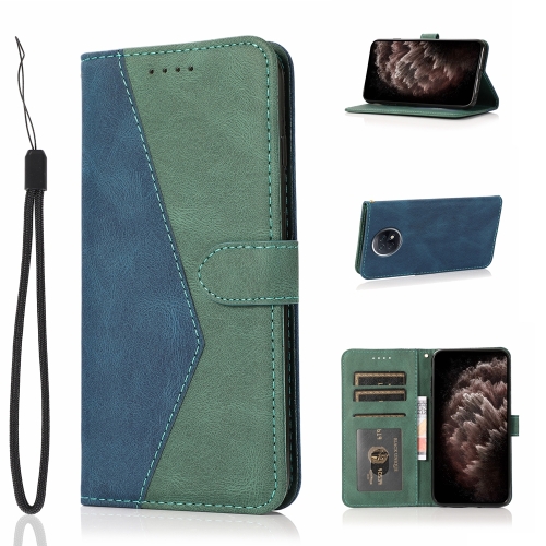 

For Xiaomi Redmi Note 9 5G / Note 9T Dual-color Stitching Leather Phone Case(Blue Green)