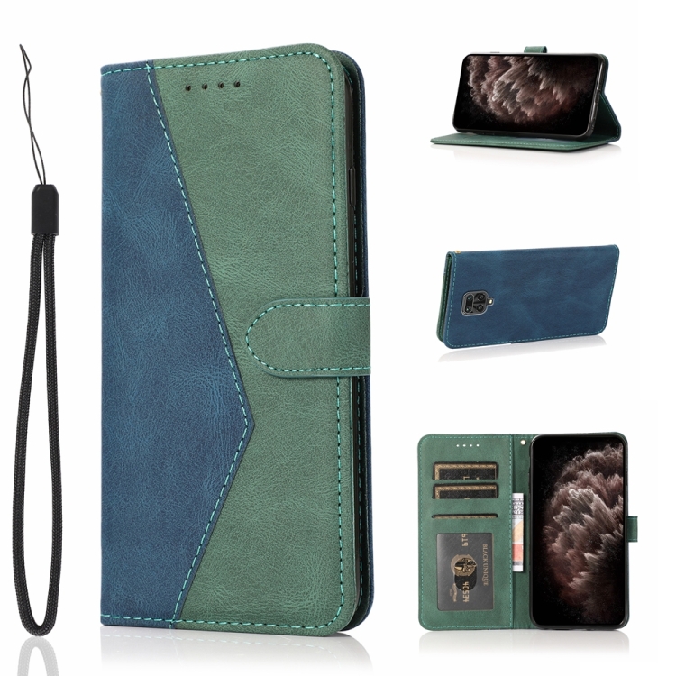

For Xiaomi Redmi Note 9 Pro Dual-color Stitching Leather Phone Case(Blue Green)
