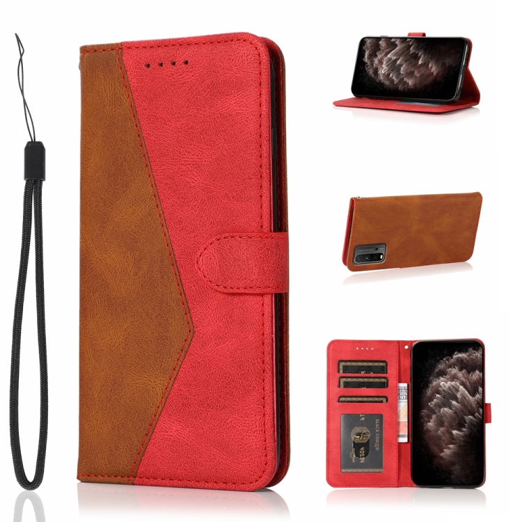 

For Xiaomi Redmi 9T Dual-color Stitching Leather Phone Case(Brown Red)
