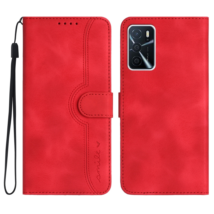 

For OPPO A16 Heart Pattern Skin Feel Leather Phone Case(Red)