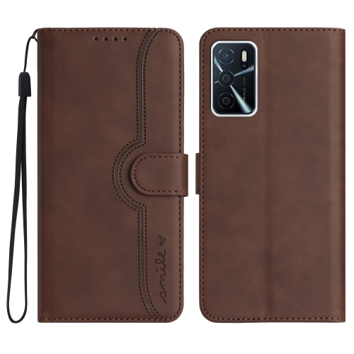 

For OPPO A16 Heart Pattern Skin Feel Leather Phone Case(Brown)