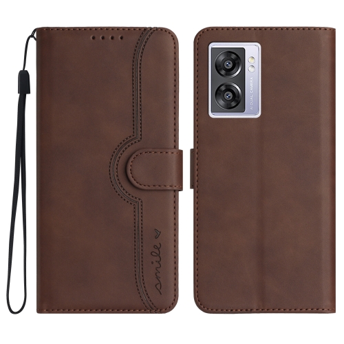 

For OPPO A57 5G 2022/Realme V23 Heart Pattern Skin Feel Leather Phone Case(Brown)
