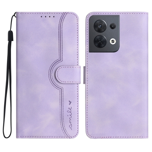 

For OPPO Reno8 5G Global Heart Pattern Skin Feel Leather Phone Case(Purple)