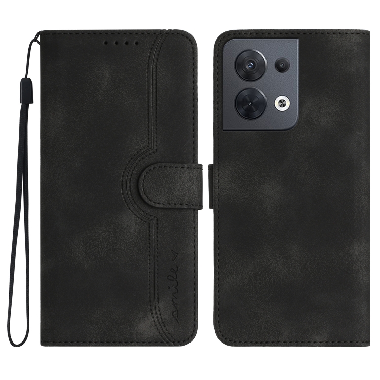 

For OPPO Reno8 5G Global Heart Pattern Skin Feel Leather Phone Case(Black)