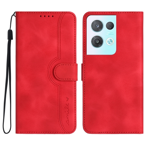 

For OPPO Reno8 Pro 5G/Reno8 Pro+ 5G Heart Pattern Skin Feel Leather Phone Case(Red)