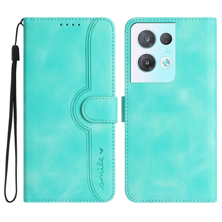 

For OPPO Reno8 Pro 5G/Reno8 Pro+ 5G Heart Pattern Skin Feel Leather Phone Case(Light Blue)
