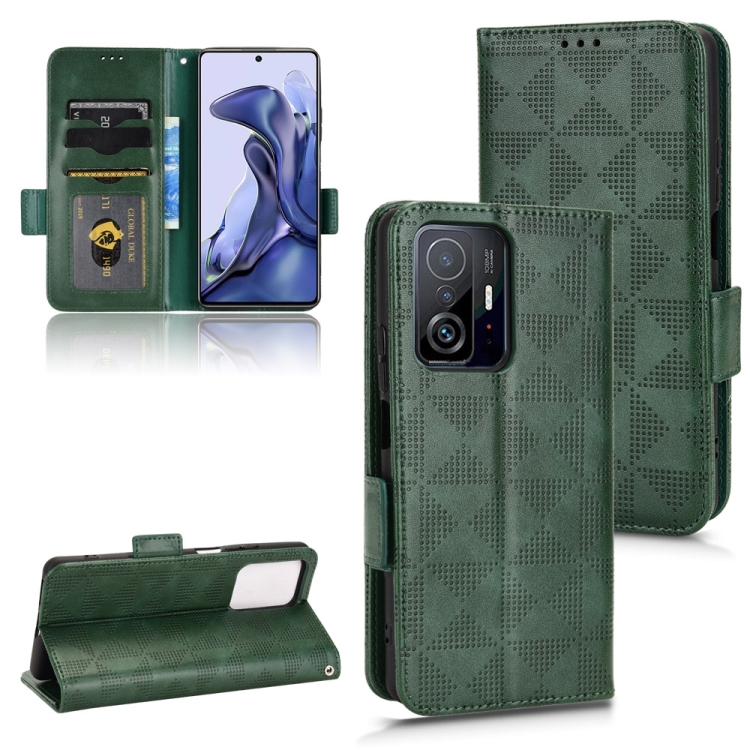 

For Xiaomi 11T / 11T Pro Symmetrical Triangle Leather Phone Case(Green)