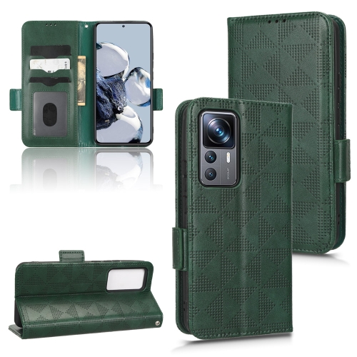 

For Xiaomi 12T Pro Symmetrical Triangle Leather Phone Case(Green)