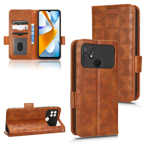 

For Xiaomi Poco C40 Symmetrical Triangle Leather Phone Case(Brown)