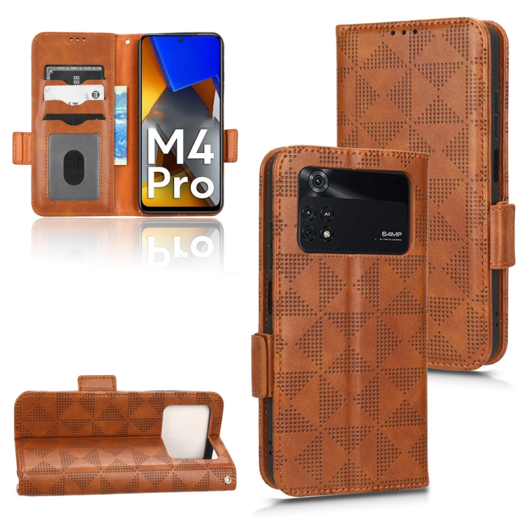 

For Xiaomi Poco M4 Pro 4G Symmetrical Triangle Leather Phone Case(Brown)
