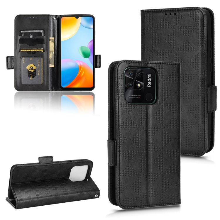 

For Xiaomi Redmi 10C Symmetrical Triangle Leather Phone Case(Black)