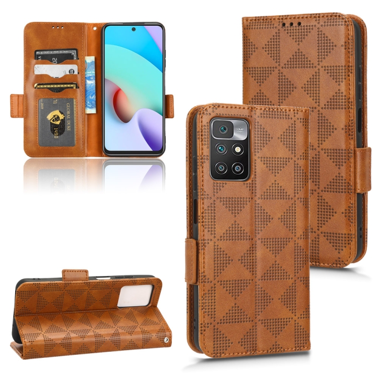 

For Xiaomi Redmi 10 5G / Note 11E Symmetrical Triangle Leather Phone Case(Brown)