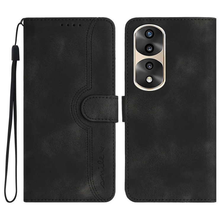 

For Honor 70 Pro/70 Pro+ Heart Pattern Skin Feel Leather Phone Case(Black)