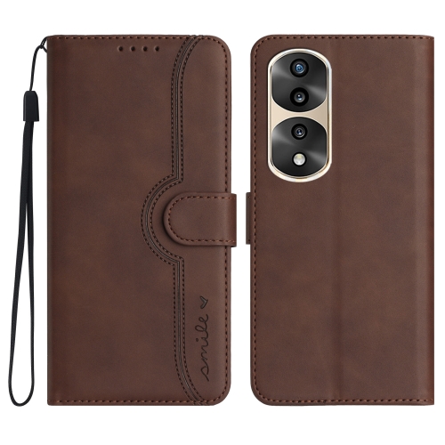 

For Honor 70 Pro/70 Pro+ Heart Pattern Skin Feel Leather Phone Case(Brown)