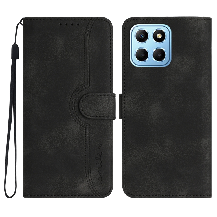 

For Honor X8 5G Heart Pattern Skin Feel Leather Phone Case(Black)