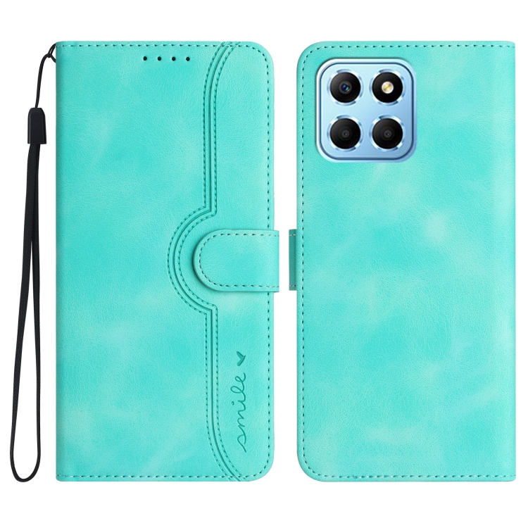 

For Honor X8 5G Heart Pattern Skin Feel Leather Phone Case(Light Blue)