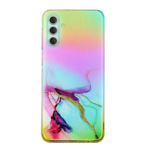 

For Samsung Galaxy A25 5G Laser Marble Pattern Clear TPU Protective Phone Case(Green)