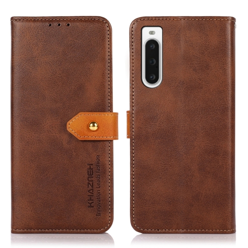 

For Sony Xperia 10 V KHAZNEH Dual-color Cowhide Texture Flip Leather Phone Case(Brown)