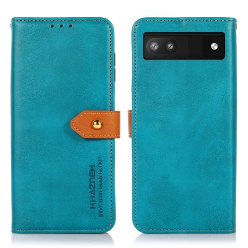 

For Google Pixel 7a KHAZNEH Dual-color Cowhide Texture Flip Leather Phone Case(Blue)