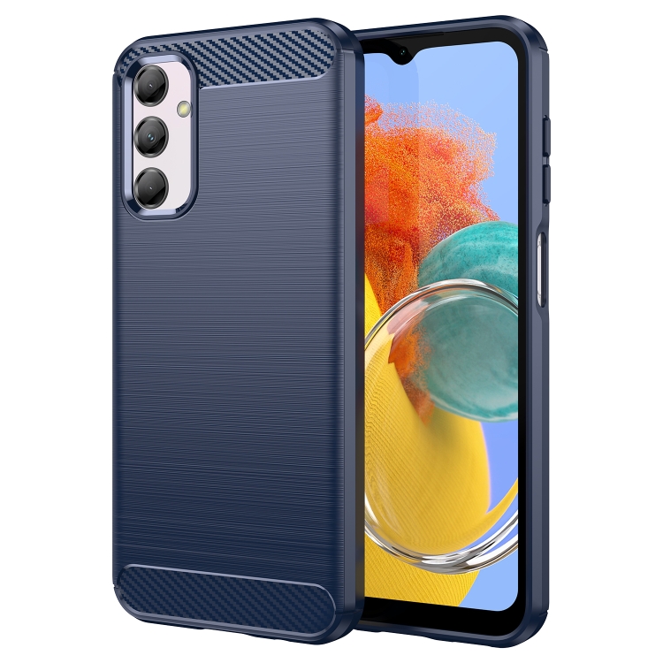 

For Samsung Galaxy M14 5G Brushed Texture Carbon Fiber TPU Phone Case(Blue)