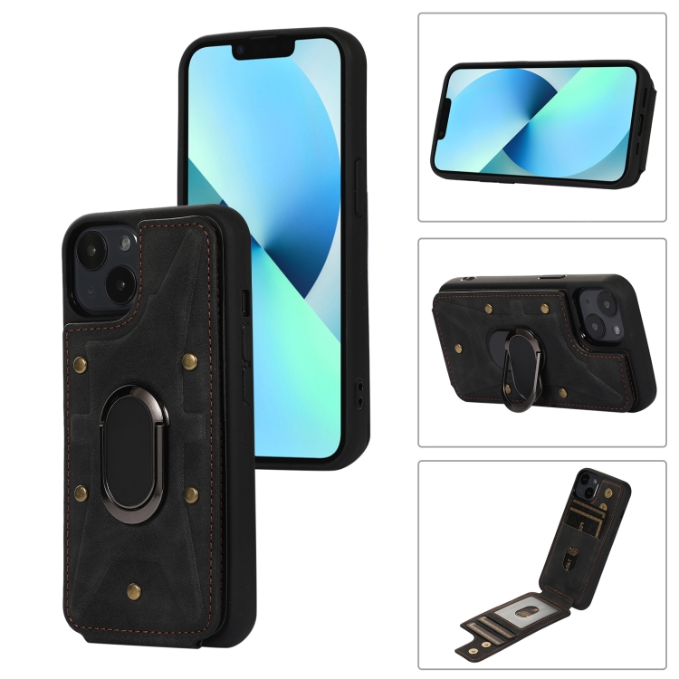 

For iPhone 13 Armor Ring Wallet Back Cover Phone Case(Black)