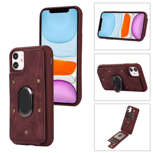 

For iPhone 11 Armor Ring Wallet Back Cover Phone Case(Wine Red)