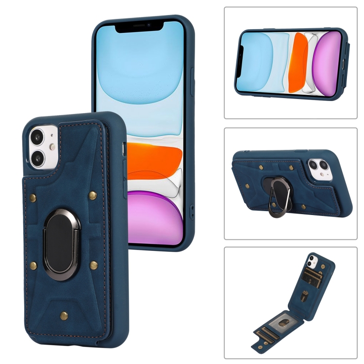 

For iPhone 11 Armor Ring Wallet Back Cover Phone Case(Blue)