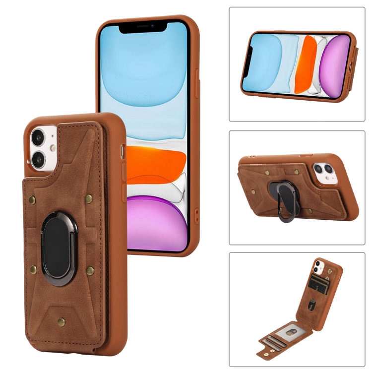 

For iPhone 11 Armor Ring Wallet Back Cover Phone Case(Brown)