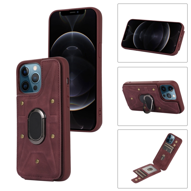 

For iPhone 11 Pro Armor Ring Wallet Back Cover Phone Case(Wine Red)
