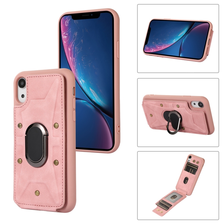 

For iPhone XR Armor Ring Wallet Back Cover Phone Case(Pink)