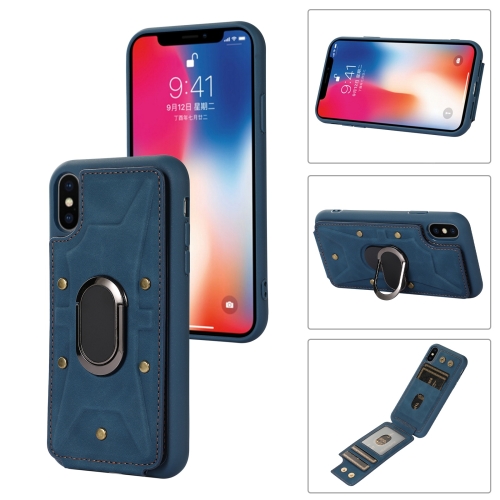 

For iPhone XS Max Armor Ring Wallet Back Cover Phone Case(Blue)