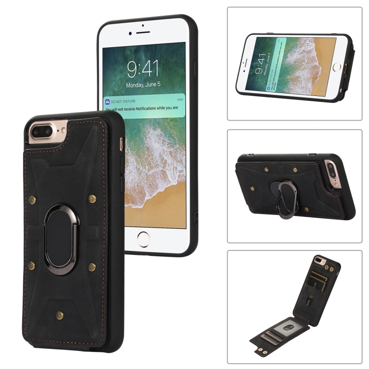 

For iPhone 8 Plus / 7 Plus Armor Ring Wallet Back Cover Phone Case(Black)