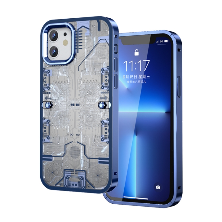 

For iPhone 14 Gear Machinery Aluminum Alloy Shockproof Phone Case(Blue)