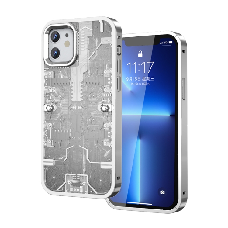 

For iPhone 14 Pro Max Gear Machinery Aluminum Alloy Shockproof Phone Case(Silver)