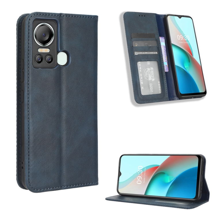 

For Itel S18 S663L Magnetic Buckle Retro Texture Leather Phone Case(Blue)