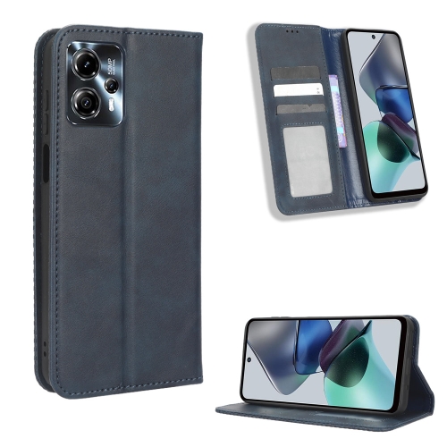 

For Motorola Moto G13 / G23 4G Magnetic Buckle Retro Texture Leather Phone Case(Blue)