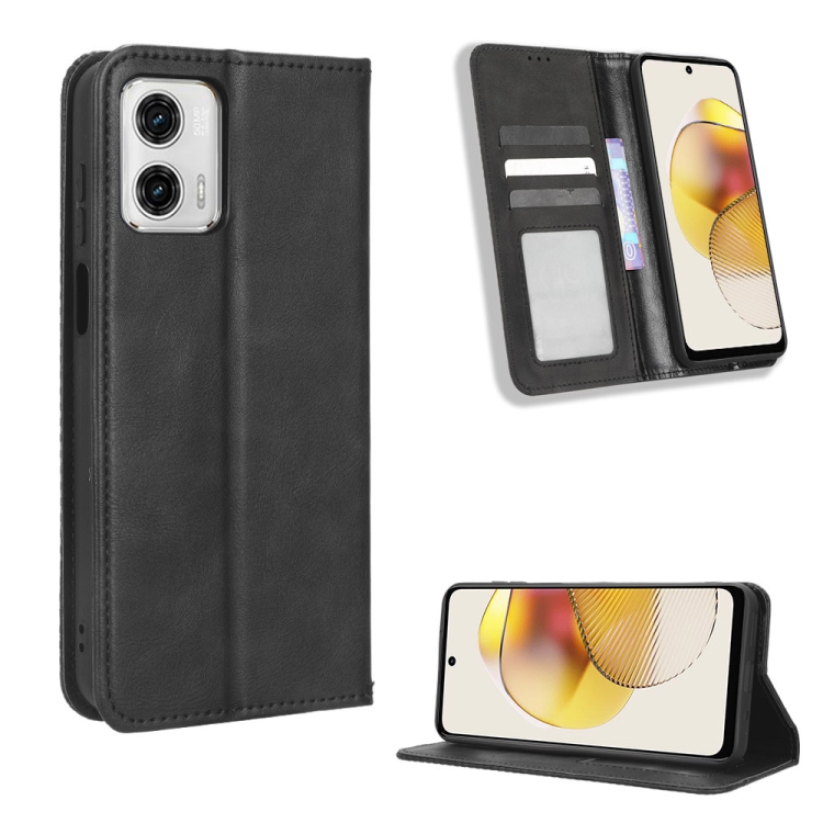 

For Motorola Moto G53 5G Magnetic Buckle Retro Texture Leather Phone Case(Black)