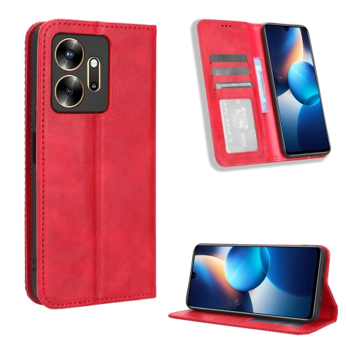 

For Infinix Zero 20 X6821 Magnetic Buckle Retro Texture Leather Phone Case(Red)